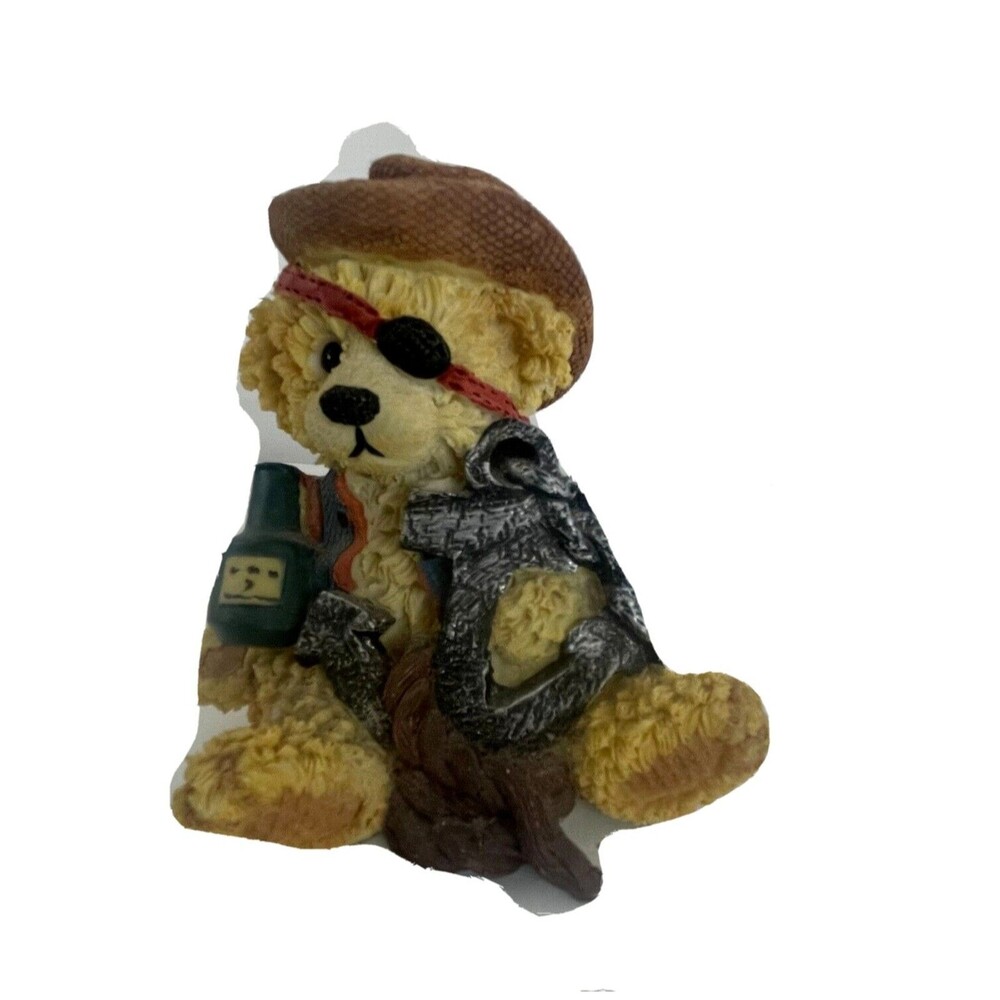 Pirate Teddy Bear Figurine Resin Decor Eye Patch Hat Bottle Cute Shelf Display